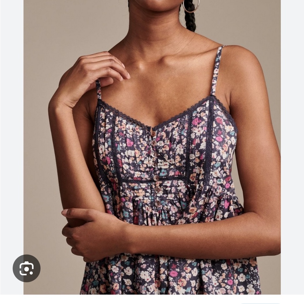 Lucky Brand Printed Pintuck Bodice Mini Dress, L, Blue floral, NWT - Picture 4 of 4